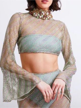 Embellished Green and Gold Women's Top